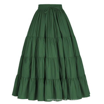 Belle Poque Mujer De Color Verde Sólido De Algodón Ancho De Algodón Maxi Falda De Falda Larga BP000207-3